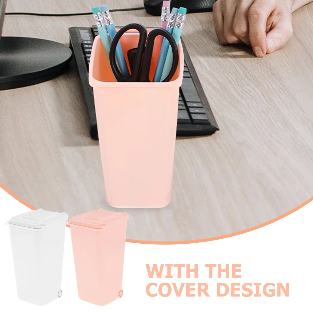 2 قطعة سلة مهملات سطح المكتب دلو نفايات صغير مع حامل قلم غطاء مناسب للمكتب المنزلي ومنظم مكتب السيارة #2