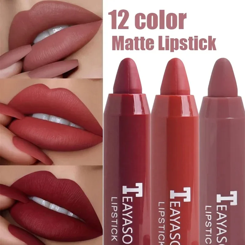 12 Colors Matte Nude Lipstick Waterproof Long Lasting Non-stick Velvet Lips Liner Pencil Professional Sexy Red Makeup for Women