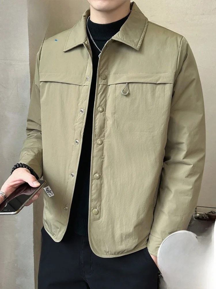 

Casual Lightweight Du down irt Sle Jaet Collared Men's High End Maturi Winter Coat Polyester Fiber Faion Urban