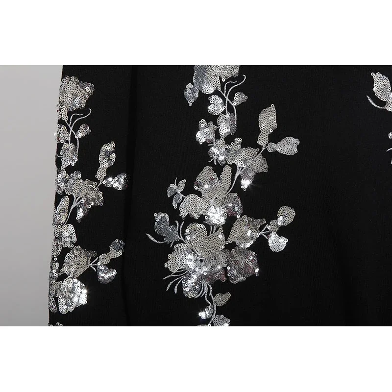 Fashion Sequins Embroidery Flower Knitted Tracksuit Women 2pc Outfits Korean Loose Casual Knit Pullover Sweater Pants Set Female