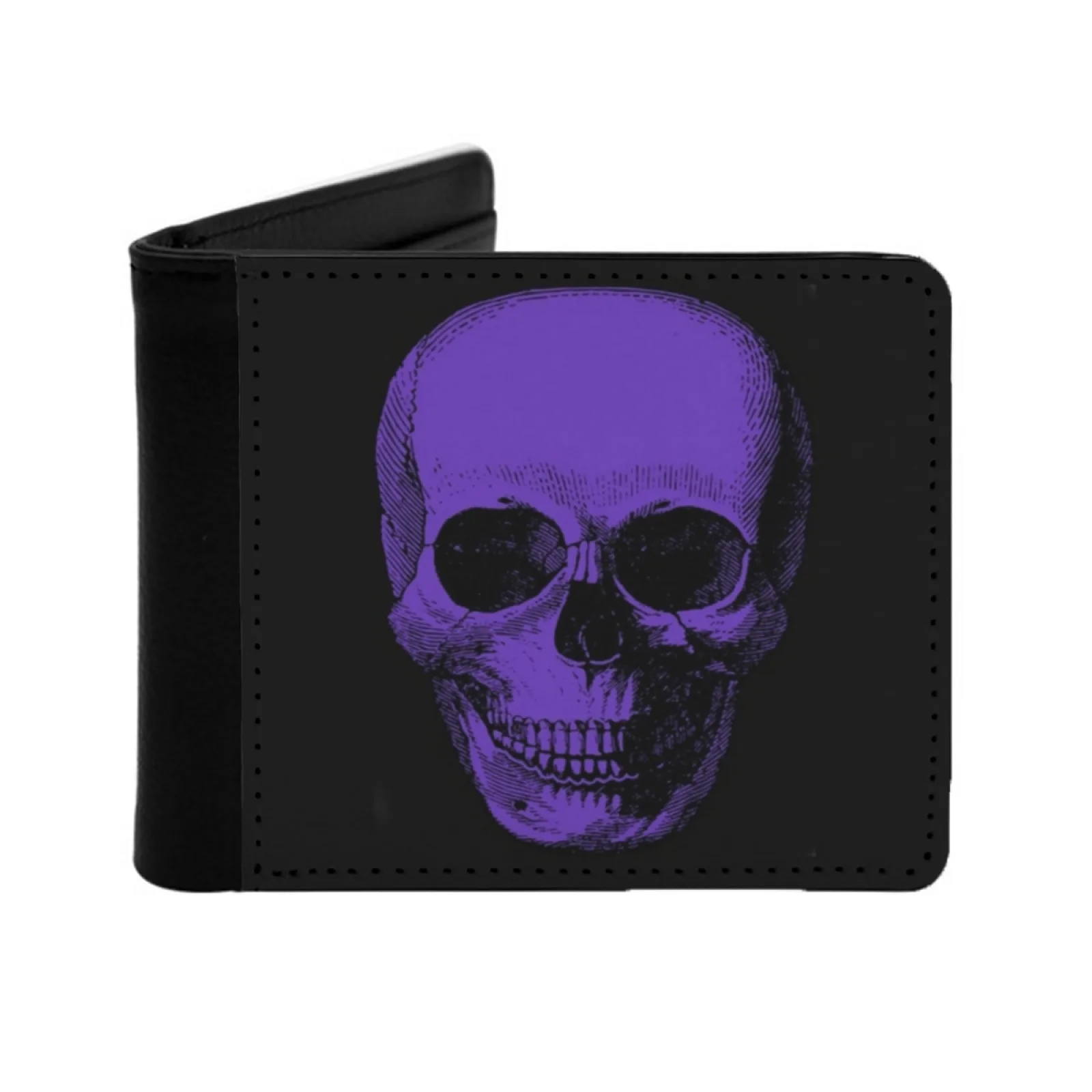 

Фиолетовый череп для мужчин и женщин, кошелек из искусственной кожи, держатель для кредитных карт, короткий кошелек, фиолетовый череп, гот, жуткий персонализированный принт