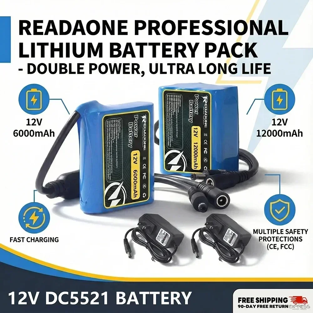 High Capacity 12Ah 12V Li-Ion Battery Pack 3S2P DC5521 Portable Power For RC Toy Car LED Strip Security Camera
