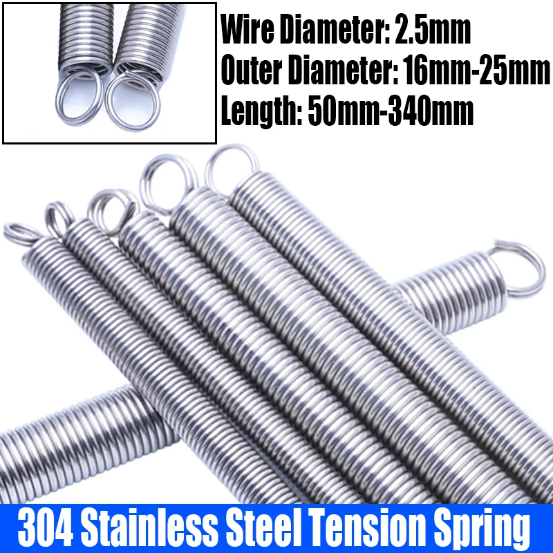 1PCS 2.5mm Wire Dia 304 Stainless Steel O Ring Hook Extension Spring Tension Spring Coil Spring Dual Hook Spring L=50mm-340mm