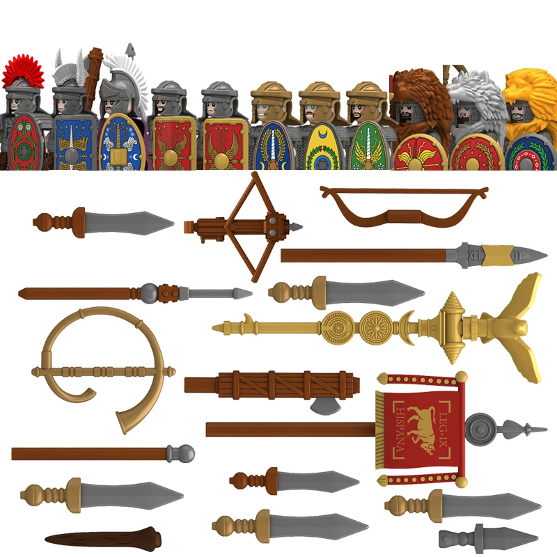 Blocs de construction de soldats de la Légion romaine médiévale, figurines de la Garde royale, archer, archer à arbalète, adjutant, briques, jouets