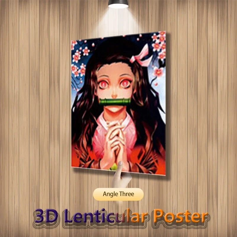 Tanjirou Nezuko Kibutsuji Muzan Demon Slayer أنيمي ملصقات الحائط ثلاثية الأبعاد Lenticular الملصقات للديكور المنزل (بدون إطار)