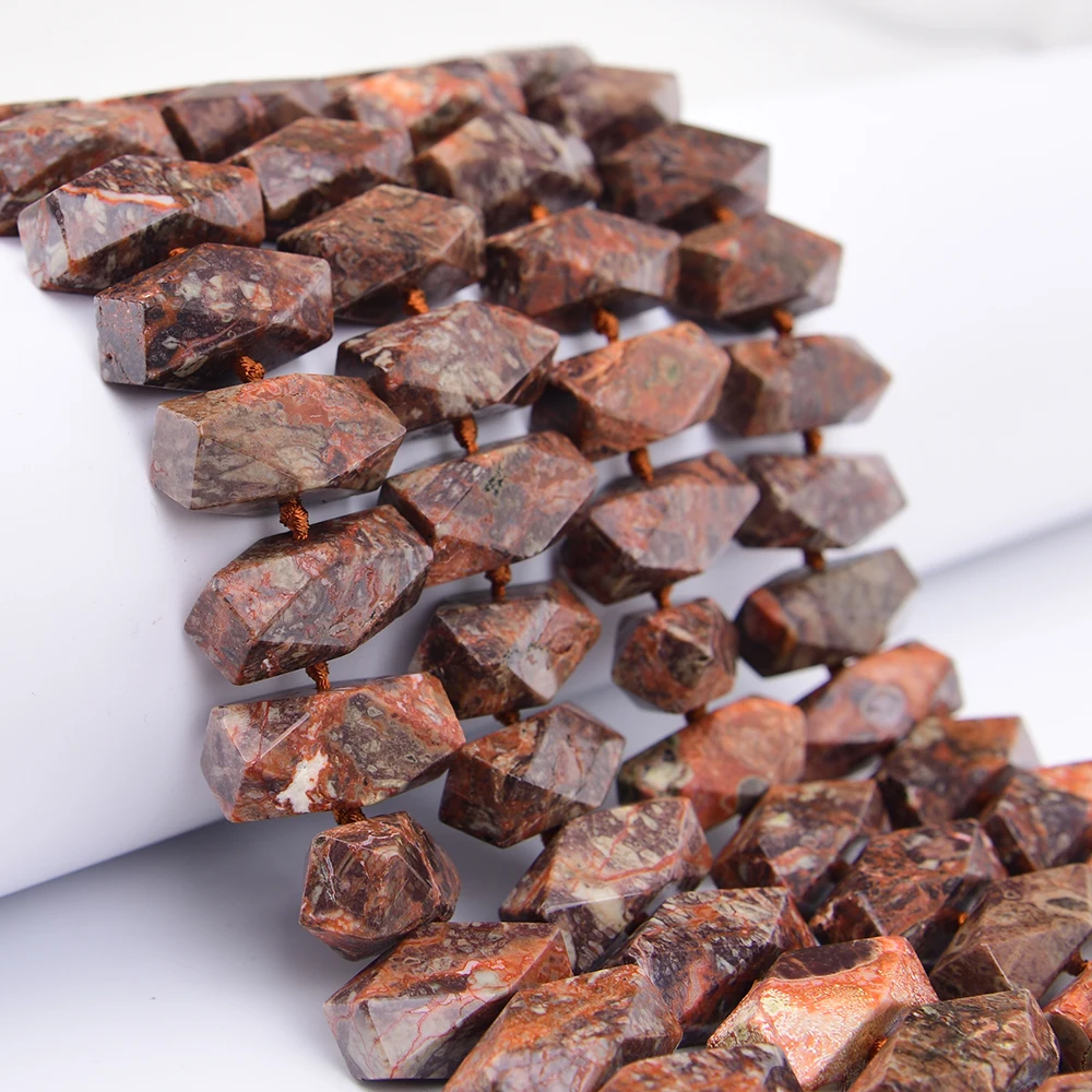APDGG Large Size 14x30mm Natural Mix Brown Ocean Jasper Stone Cutting Big Nugget Loose Pendant Beads 16'' Strand Jewelry DIY