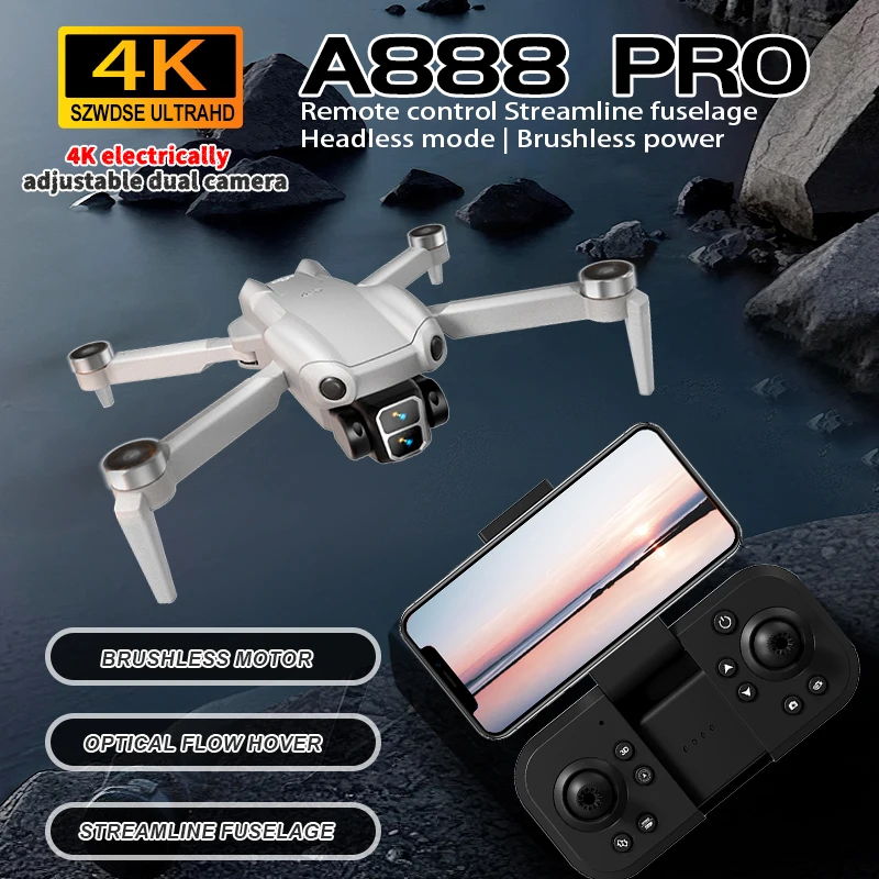 

A888 PRO Профессиональный дрон 4K с электрической регулировкой и двойной камерой для аэрофотосъемки, бесщеточный, с оптическим потоком, складной, Dro