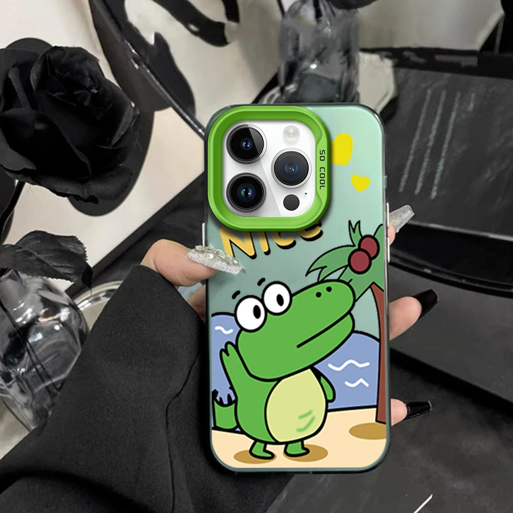 Cartoon beach crocodile Phone Case For iPhone 11 12 13 14 15 16 Pro Max Plus Magesafe Magnetic Transparent Charge Soft Shell