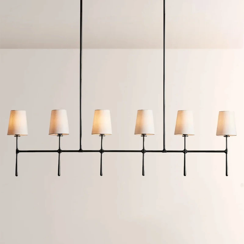 

American all-copper living room chandelier light luxury fabric cream wind lamp very simple modern main dining room bedroom main
