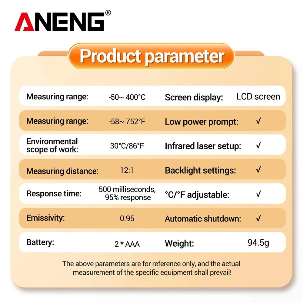 ANENG TH201 Celsius Display Digital Infrared Thermometer Highly Sensitive Non-contact Temperature Measuring Gun Hygrometer