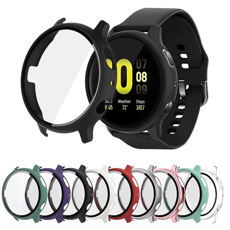 Glas + Hülle für Samsung Galaxy Watch Active 2 44 mm 40 mm Rundum-Abdeckung Stoßstange + Displayschutzfolie Correa Active2 44 mm 40 mm