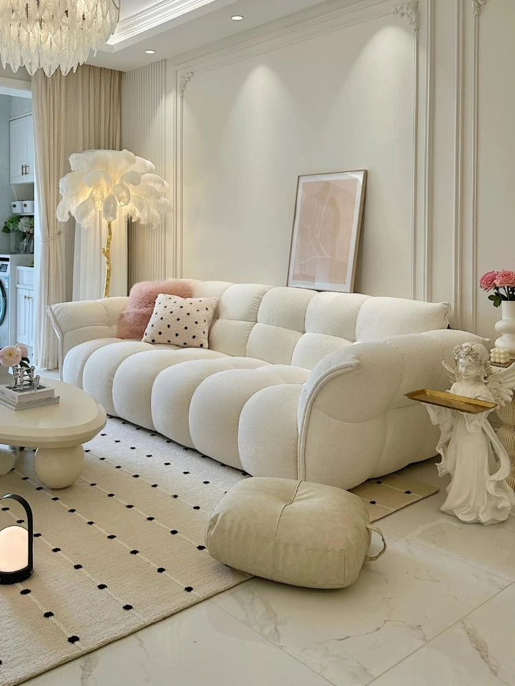 

NEW French cream style fabric sofa living room Nordic modern simple size apartment three-person special-shaped lily sofa