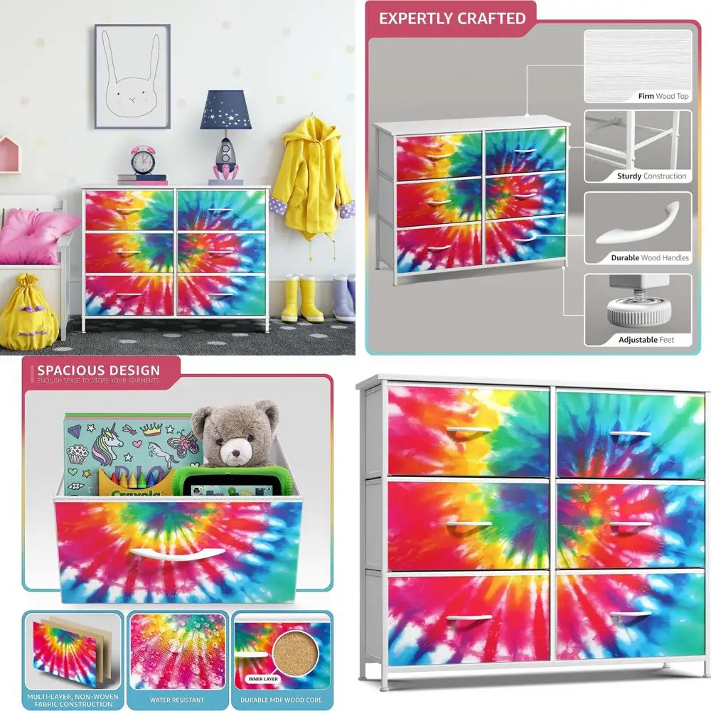 

6-Tier Storage Unit with Fabric Bins - Ideal for Bedroom, Hallway, Closet, Office Organization