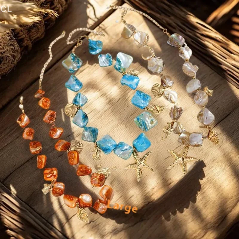 Colar de corrente de estrela do mar branco para mulheres moda declaração elegante concha caracol pingente gargantilha estética y2k jóias