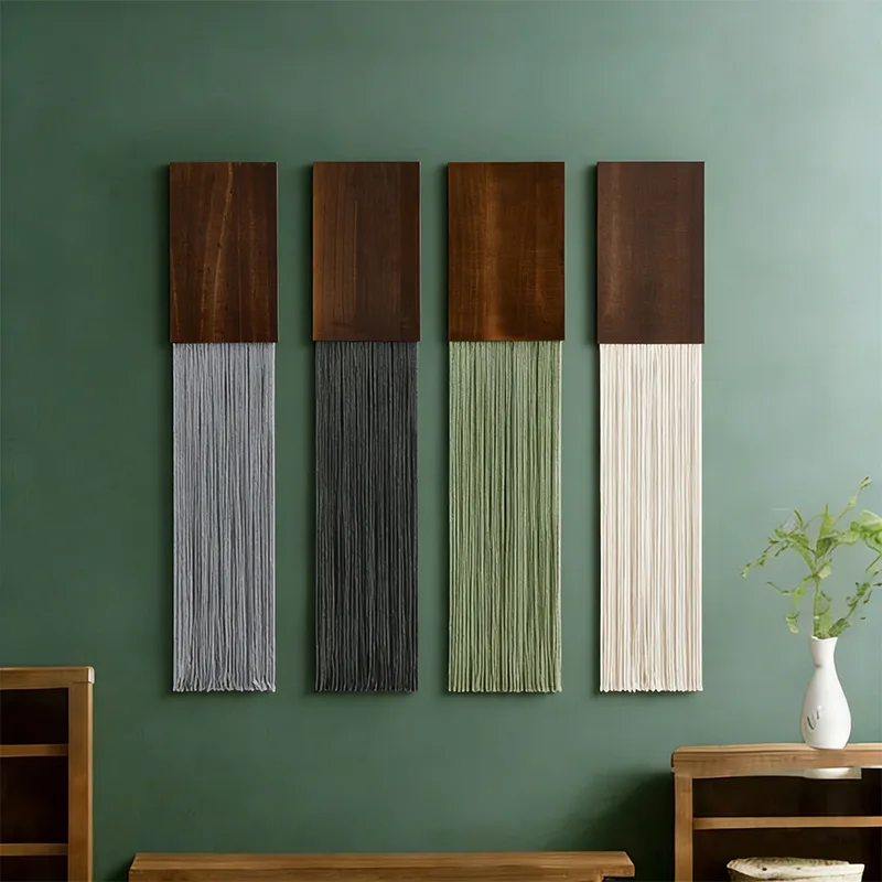 Nordic Minimalist Wooden & Yarn Wall Hanging Fringe Tapestry Boho Home Decor for Bedroom Living Room Aesthetic 1pc
