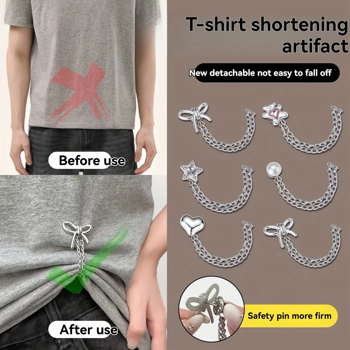 Women Butterfly Decor Clothes Clips, Adjustable Sleeve Shortener, Decor Fastener for Shirts Dresses Pants