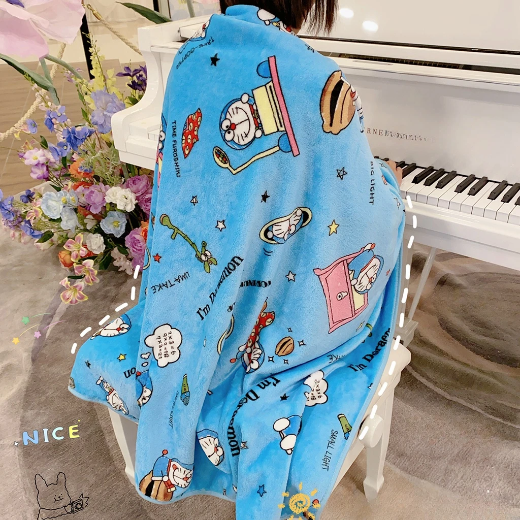 Kawaii Doraemon Blanket Comfortable Cartoon Cartoon Pattern Printing Flannel Blanket Office Nap Blanket Bedroom Bedspread Girl