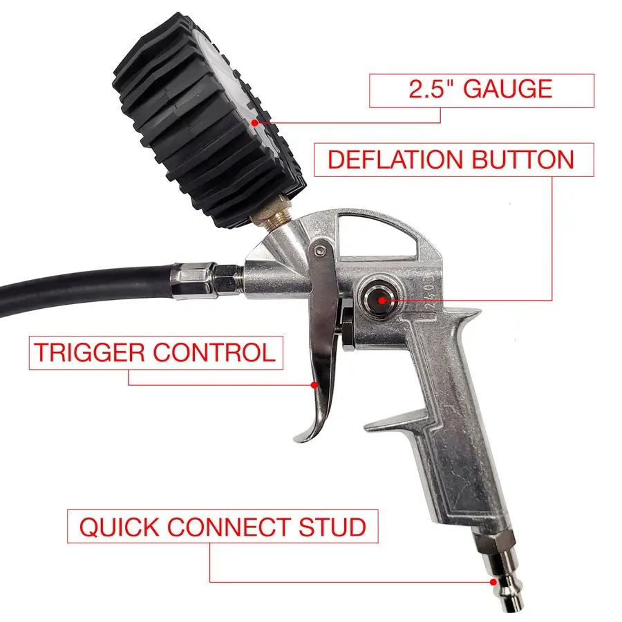 00042 Digitaal bandenspistool met 2,5 meter en draagtas, zwart