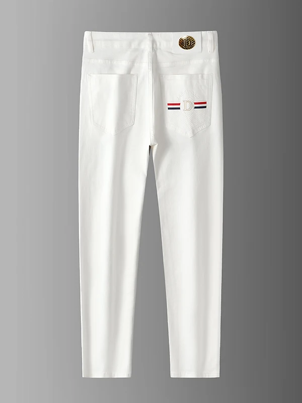 

High-End Faion Brand Embroidered White Jeans Men's Slim Fit Casual Long Pants Cotton Stretch Denim Youth Trend Summer Wear