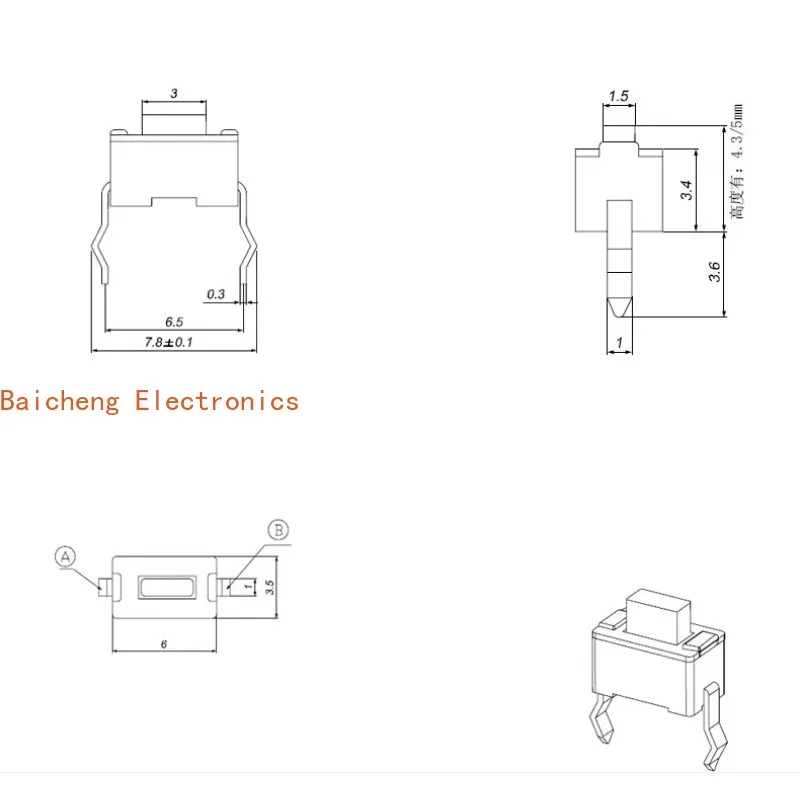 500PCS 3 * 6 * 5 direct insertion 2-pin touch button, mini touch button, self resetting micro button switch