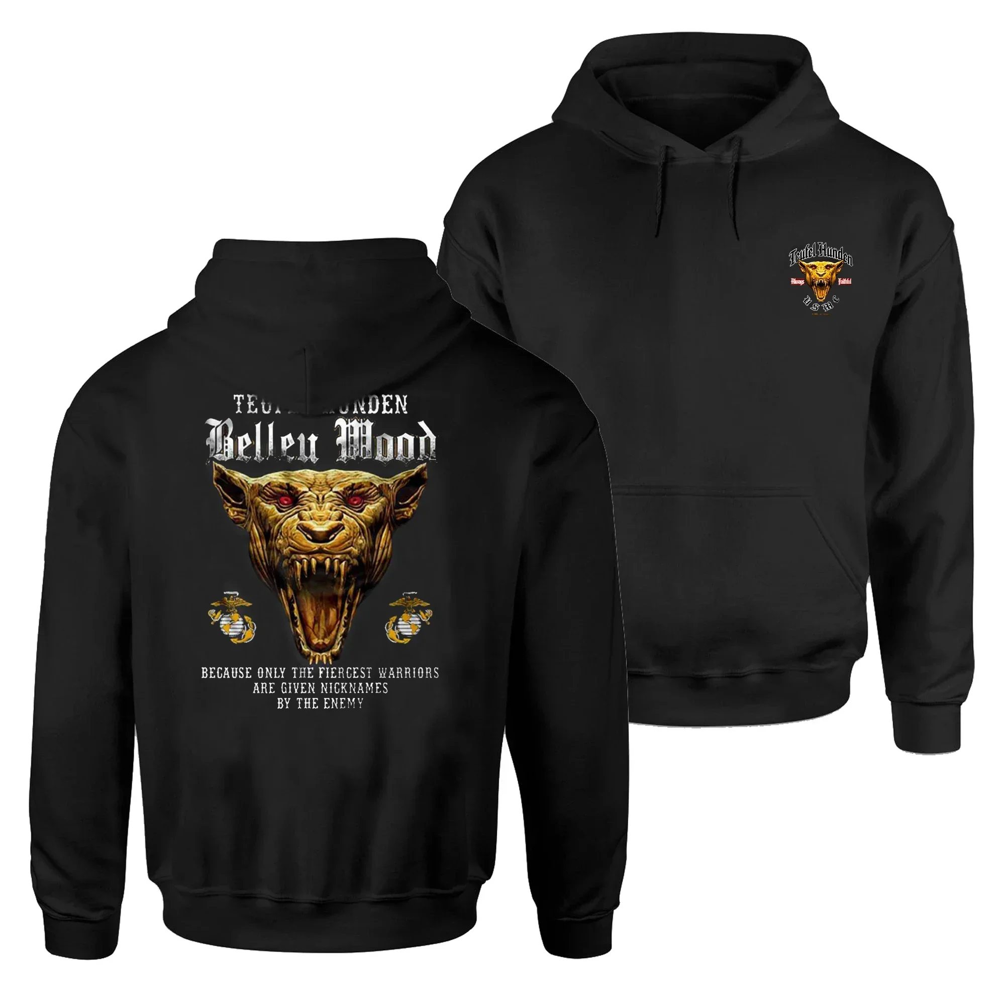 The Fiercest Warriors Nicknames Teufel Hunden US Marine Corps Devil Dog Pullover Hoodie 100% Cotton Comfortable Mens Sweatshirts