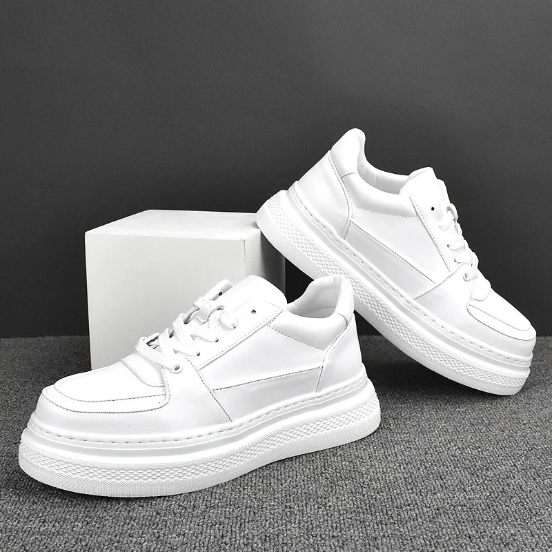 

England style mens fashion genuine leather shoes lace-up flats white shoe platform sneakers youth stylish street footwear zapato