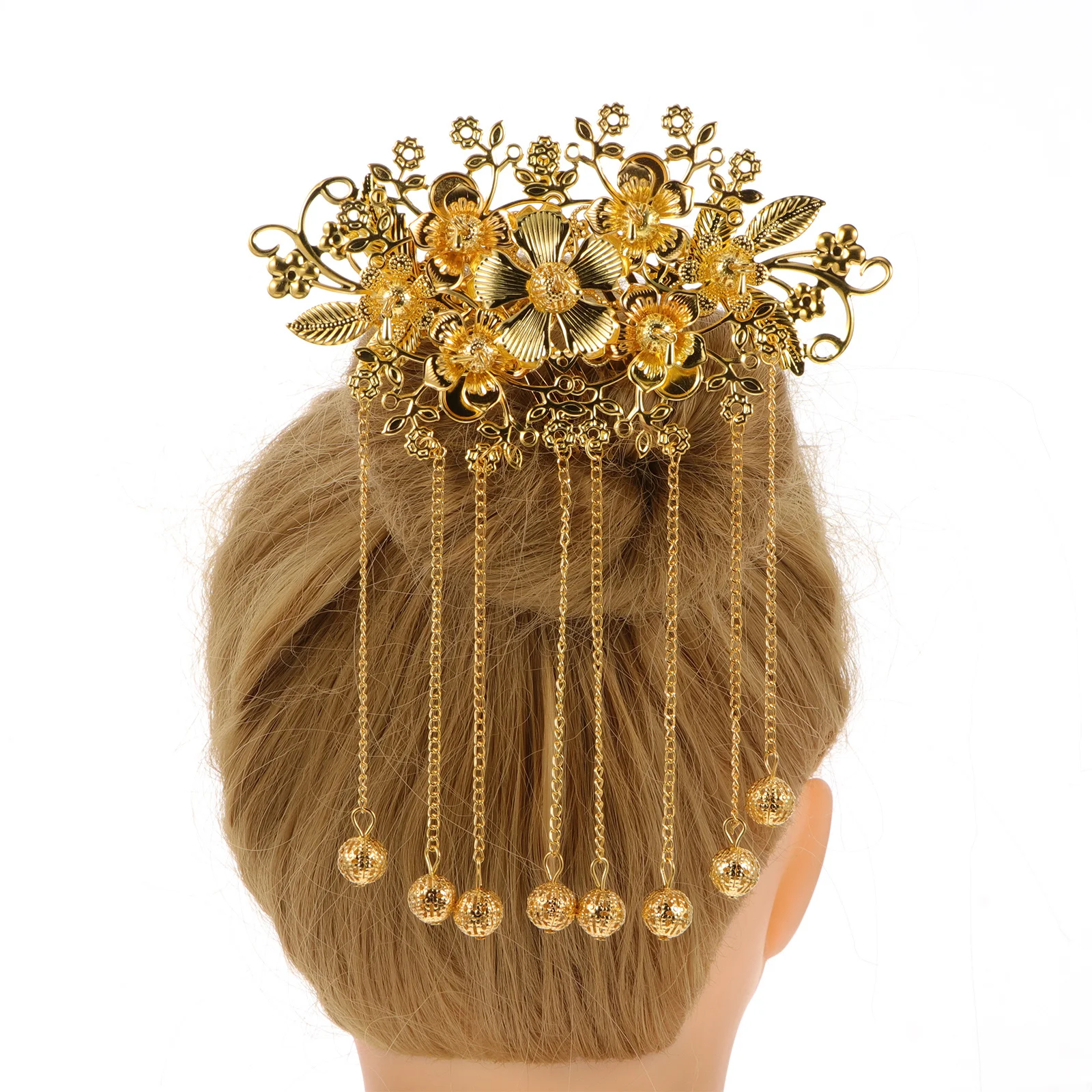 دبوس الشعر الرجعية الصينية الزفاف غطاء الرأس شرابة طويلة مشط الشعر اكسسوارات الزفاف التقليدية اليدوية زهرة اللؤلؤ والمجوهرات الشعر