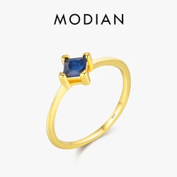 MODINA 925 Sterling Silver Simple Exquisite Square Royal Blue CZ Finger Ring For Women Wedding Fine Jewelry