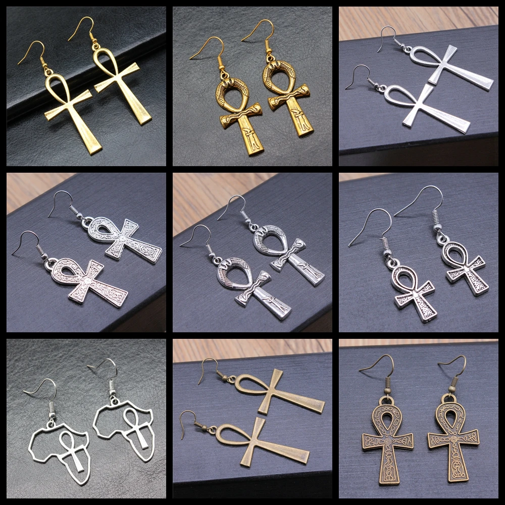 Ancient Egypt Life Key Ankh Cross Earrings Women Vintage Drop Earrings Fashion Handmade Jewelry