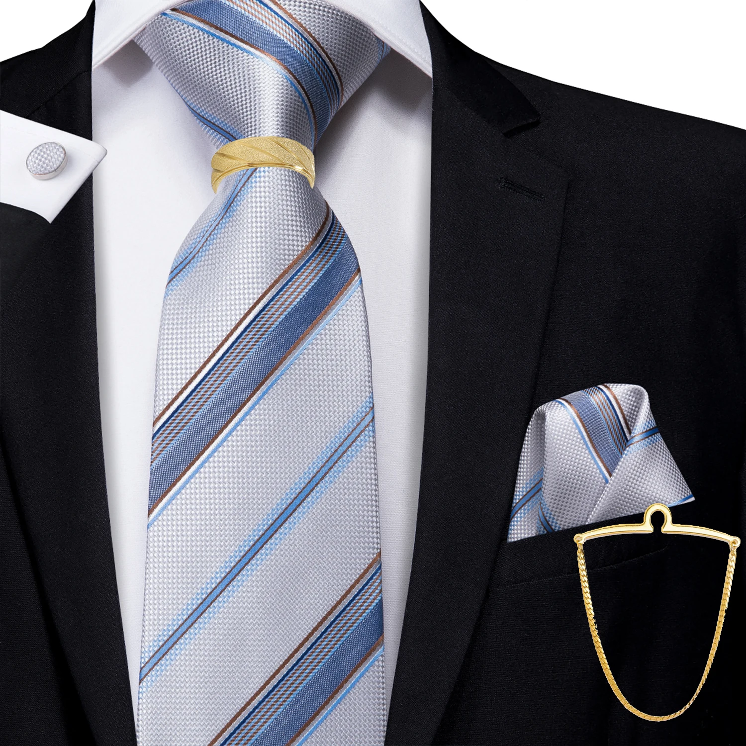 Hi-Tie 5 шт. мужской галстук с манжетами Hankie, кольцо-цепочка, подарочный галстук, комплект подходит для свадьбы, выпускного вечера, офиса, модный дизайн, качество, дропшиппинг