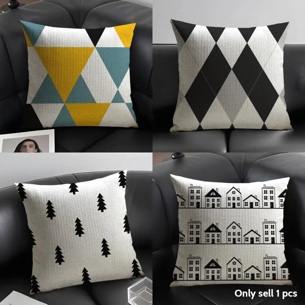 Minimalist Geometry Cushion Cover Organic Linen Soft Double-Sided Printing Breathable Pillow Case Gift for Home Decor