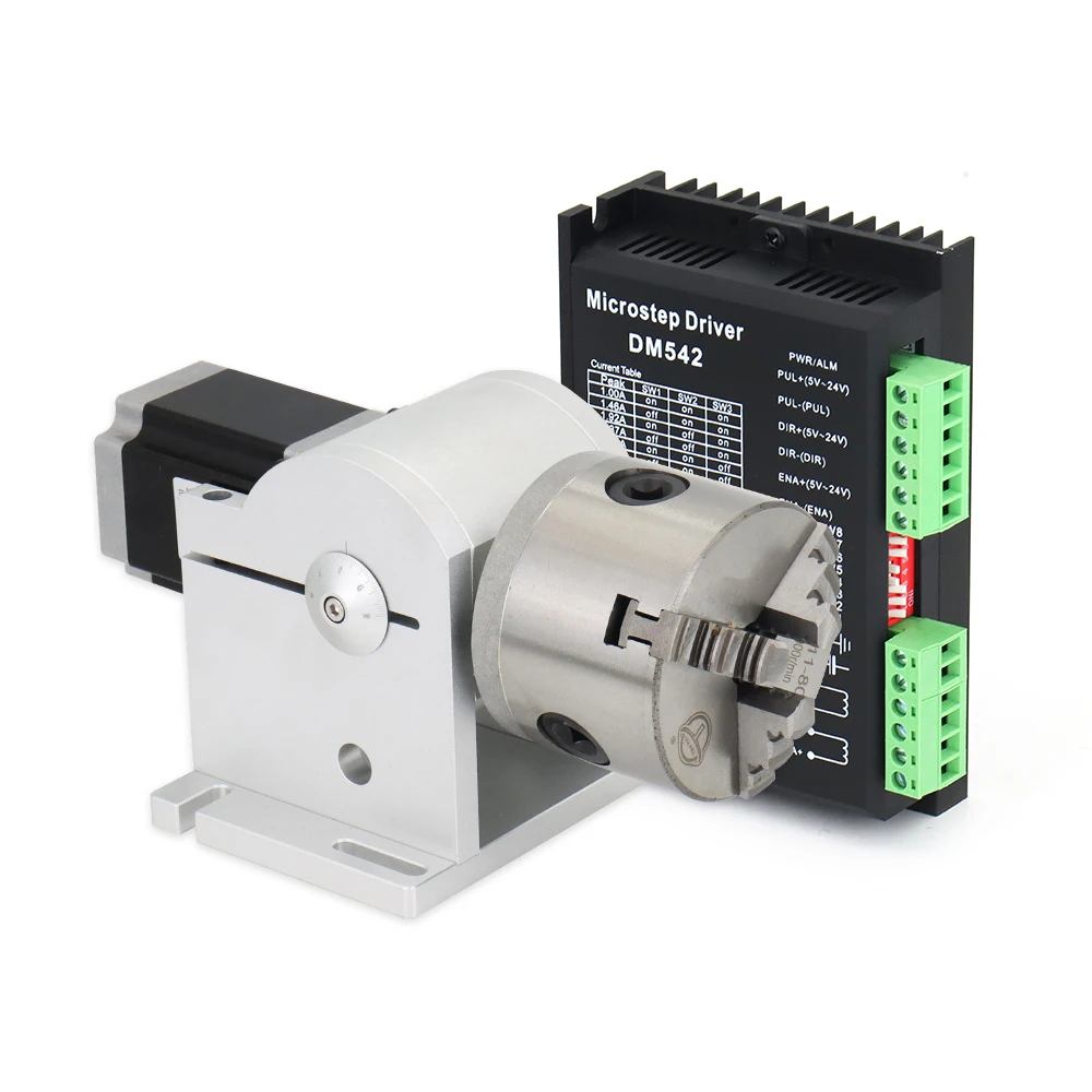 WaveTopSign Rotary Attachment Diameter 80mm with Three Chuck and Stepper Driver Rotary Worktable for     Marking Machine