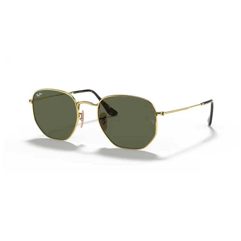 Óculos de sol Rayban originais Hexagonal 3548, óculos de sol clássicos redondos e circulares com acabamento dourado em caixa