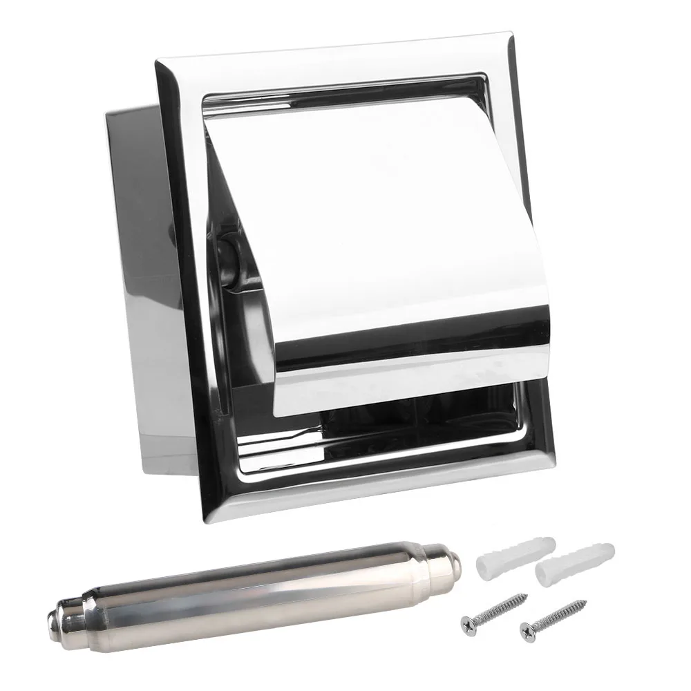 Roll Paper Box Toilet Paper Holder Concealable Polished Chrome Stainless Steel Wall Mounted