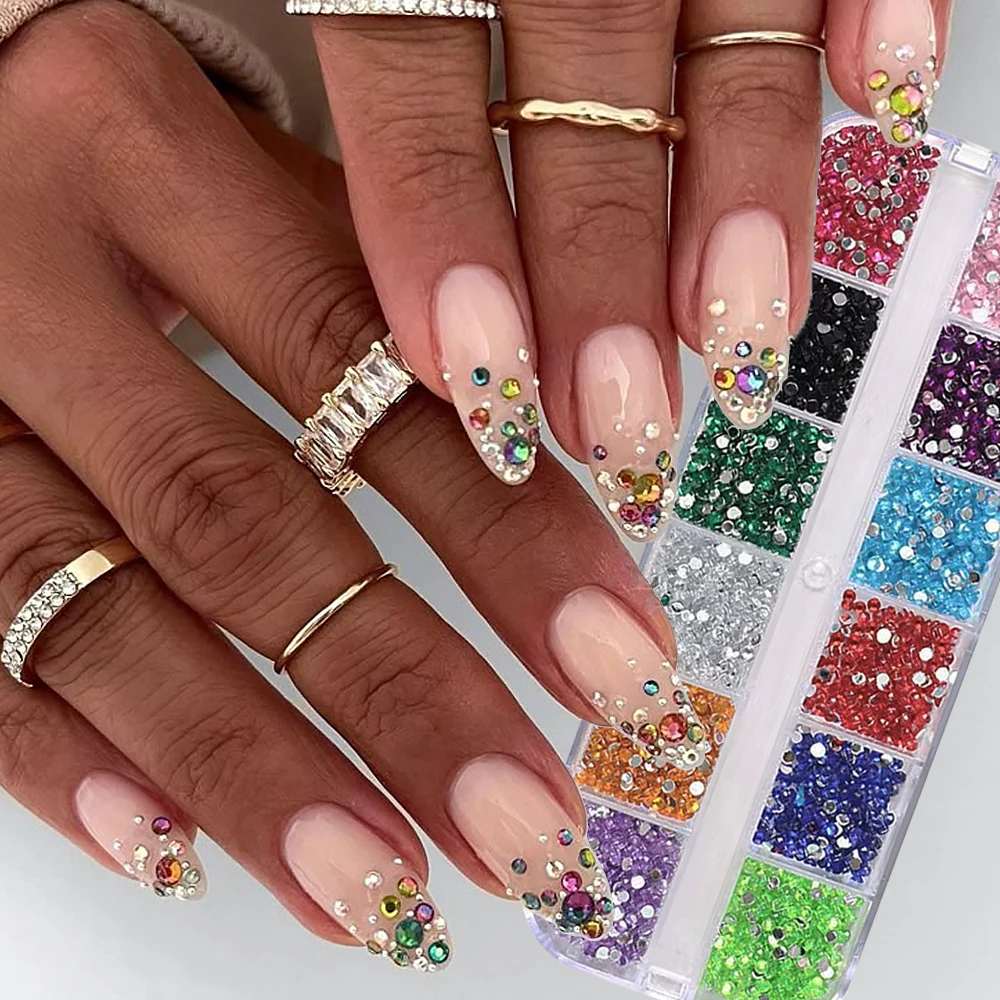 12 griglie miste mini gemme natalizie ciondoli per unghie 2mm cristallo di lusso glitter per unghie strass rosso/verde parti per unghie natalizie con retro piatto