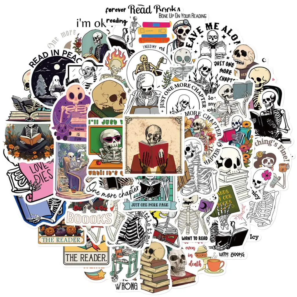 50PCS Cartoon Gothic Skeleton Reading Graffiti Sticker DIY Snowboard Laptop Luggage Car Fridge Graffiti Gothic Sticker