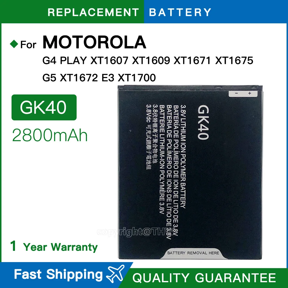 Nueva batería GK40 de 2800mAh para Motorola Moto G4 Play E4 E3 E 3. a generación G5 XT1672 1676 XT1766 XT1607 XT1609 XT1600 SNN5976A