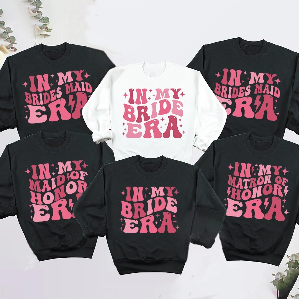 

In My Bride Era Shirt Team Bride Sweatshirt Bachelorette Party Clothes Retro Bridal Shower Tops Maid of Honor Hoodie Pullover