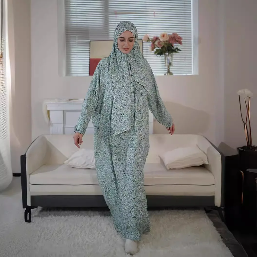 عباية إسلامية عصرية للسيدات فستان ترفيهي مع وشاح مقاس كبير يطبع فسكوزي داشيكي للبالغين على الطراز العرقي للإناث
