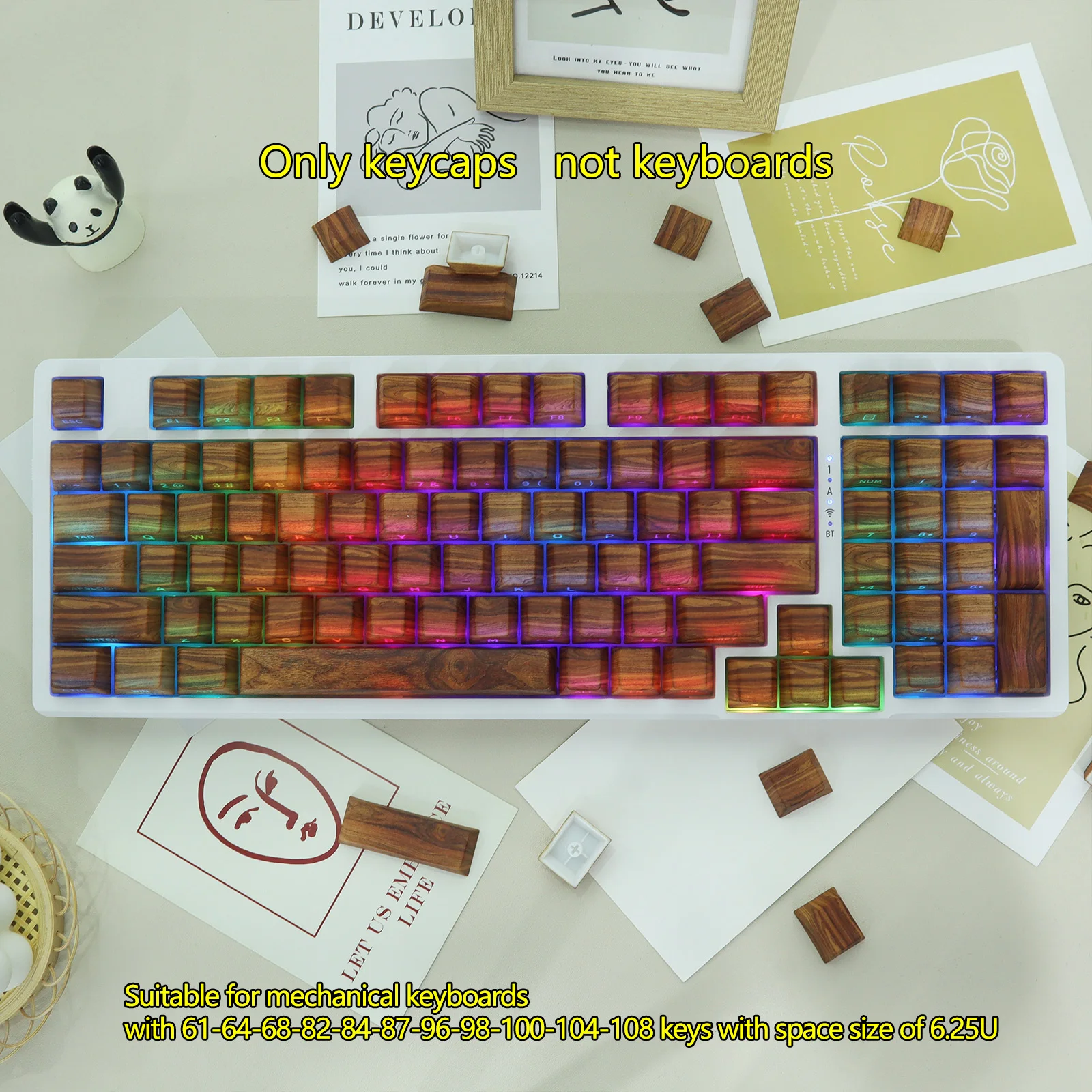 Wood texture side engraving translucent keycap cherry height PBT material thermal sublimation technology adapted to 6.25U space