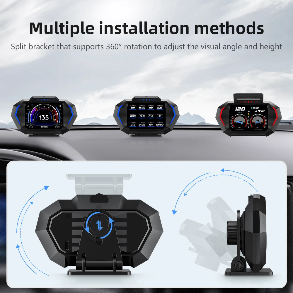OBD + GPS HUD P24 Car OBD Head Up Display on Board Computer Speedometer Water Temperature Fuel Consumption Overspeed Alarm