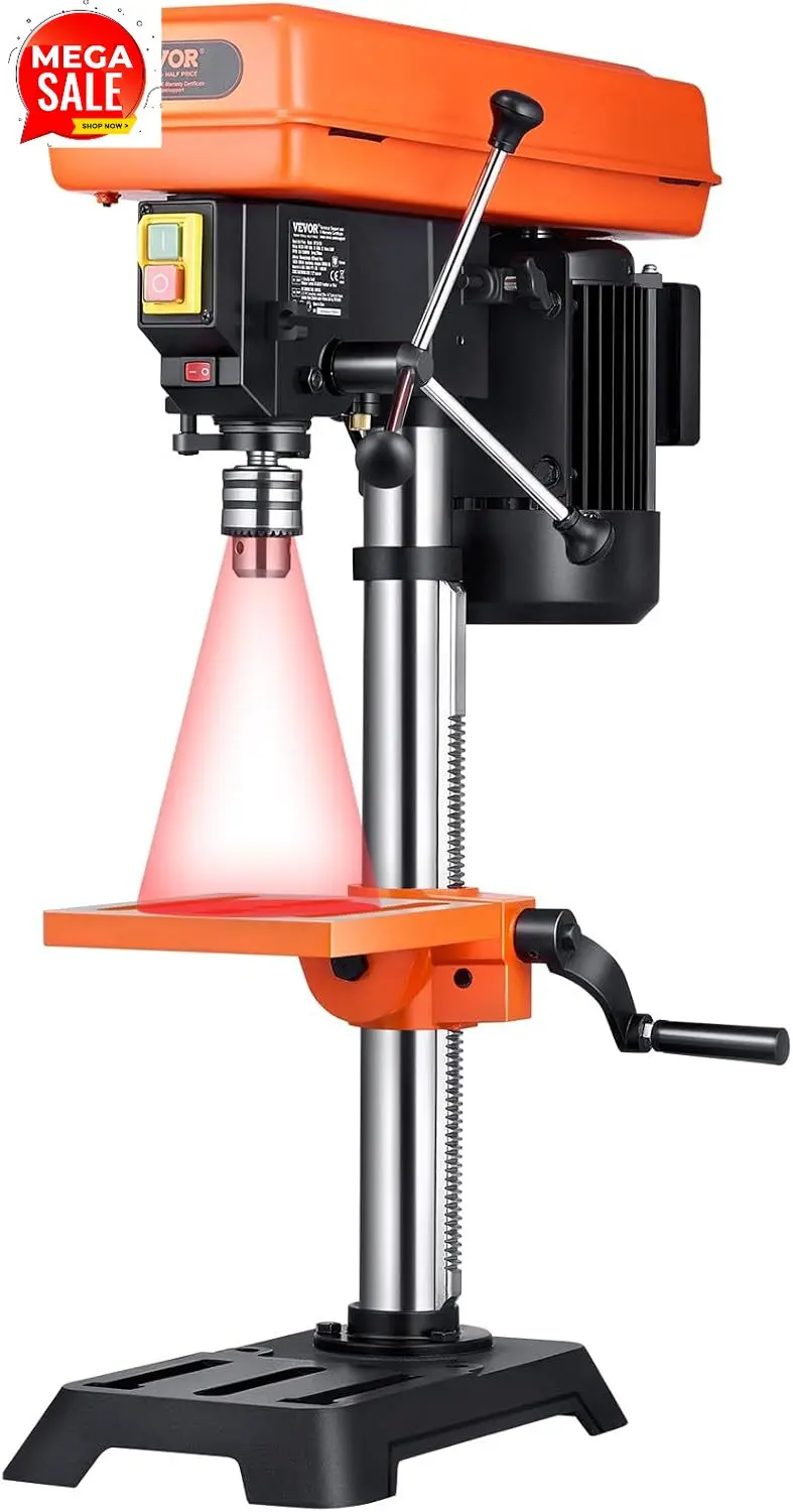 10 in Benchtop Drill Press, 6.2A Induction Motor, Tabletop Drilling Machine with 610/940 / 1500/2150 / 2800 RPM Adjustable Speed