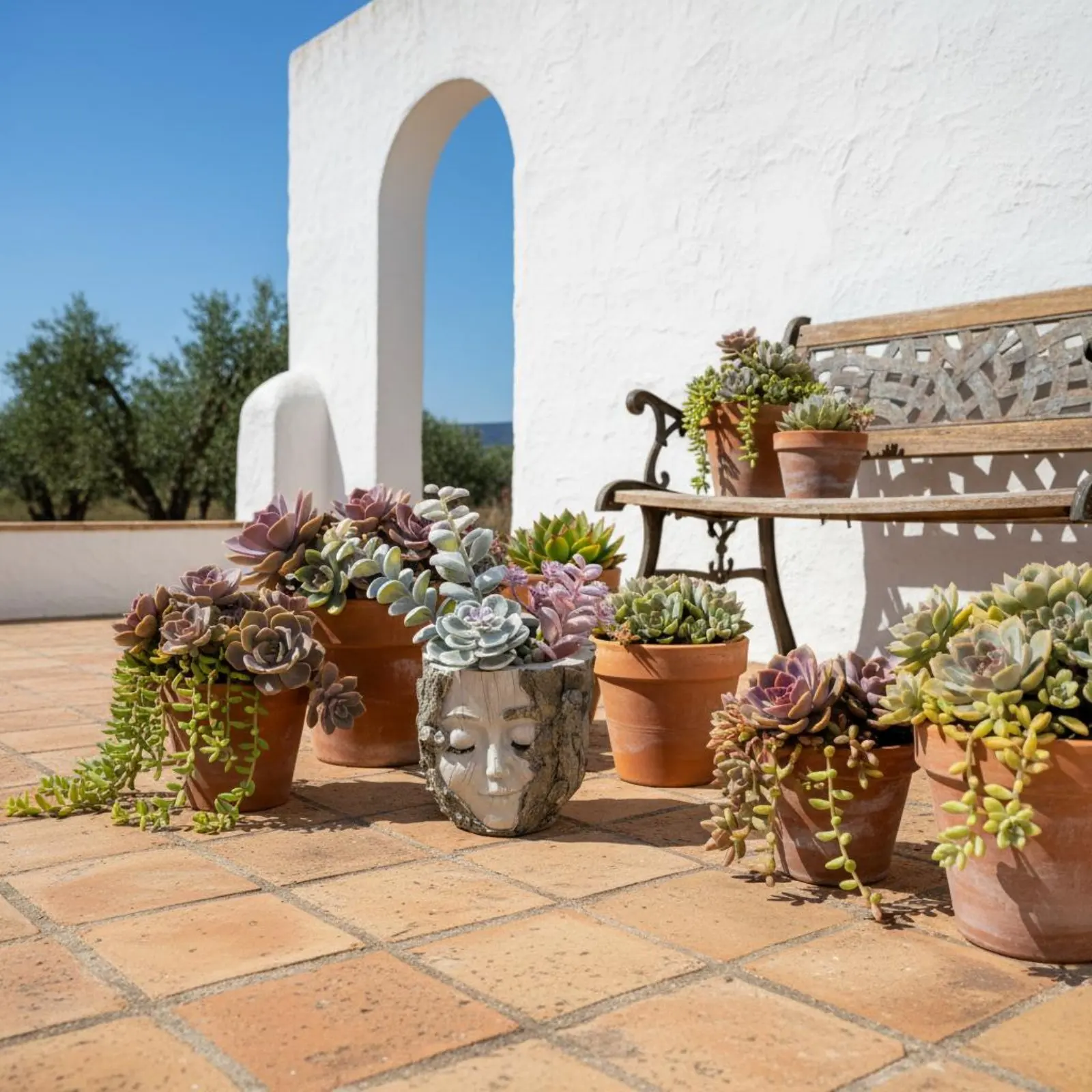 

Divine Face Planter Artisan-Made Look Divine Head Planter Tree Trunk Head Pot Weather-Resistant for Courtyard, Patio