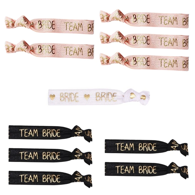 11pcs/set Team Bride Elastic Bracelets Bridal Shower Decoration Hen Party Wristbands Ribbons Hair Ties for Wedding Party