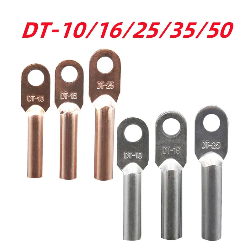 Dt-10/16/25/35/50 Wire Terminal Copper Crimp Splice Silver Tin Plated Block Bare Bolt Hole Nose Tube Lug Cable Connector
