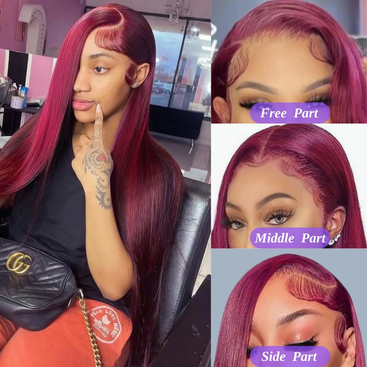 Red Burgundy 99J Straight Wig 13x4 HD Lace Front Human Hair Wigs Brazilian Straight Lace Frontal Wig For Black Women Colored Wig