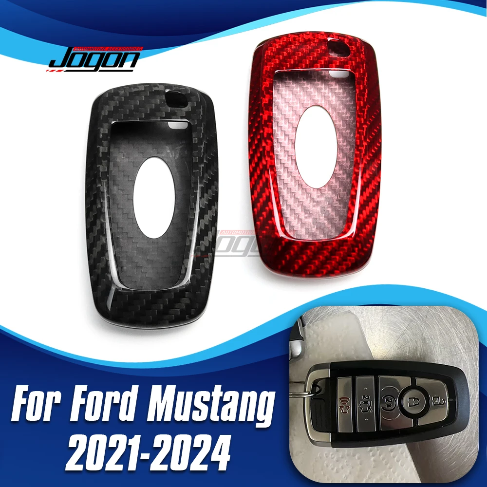 Carbon Fiber Exterior Car Key Fob Cover Key Case 5-Button Remote Smart Key Case Holder Trim For Ford Mustang Ecosport 2021-2024