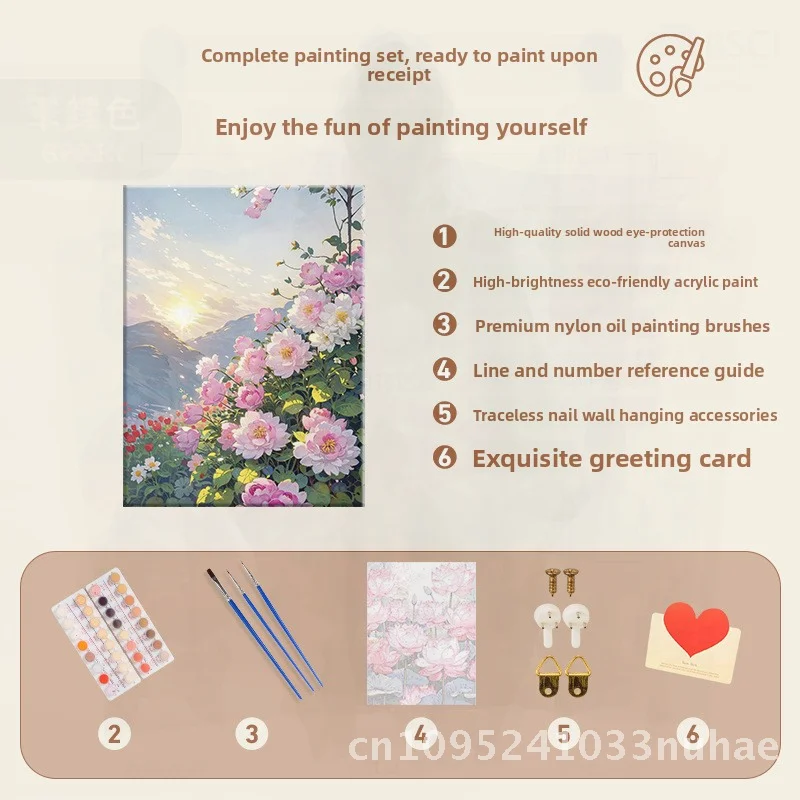 

DIY Digital Oil Painting 'Rose on Spring Mountain' Acrylic Filled Hand-Painted Modern Minimalist Decorative Artwork with Solid