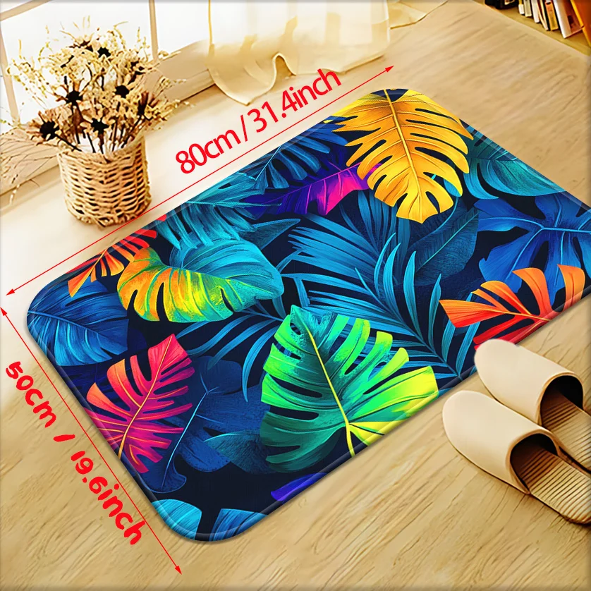 Vibrant Tropical Leaf Pattern Doormat Jungle Print Outdoor Indoor Welcome Mat for Entryway Home Decor Rug