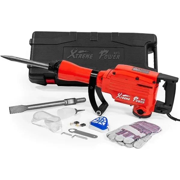 XtremepowerUS 2200W Demolition Electric Jack Hammer Power Drill Concrete Breaker Bar Point & Chisel Bits Chisel Set